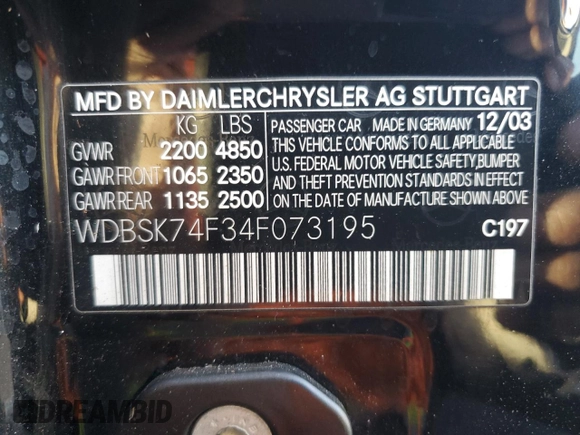 2004 Mercedes-Benz SL 55/63 AMG with VIN WDBSK74F34F073195, listed as a Copart auction lot 79526534 with 89,121 mi miles and Clean title. Bid and sale history available at DreamBid. Image 12.