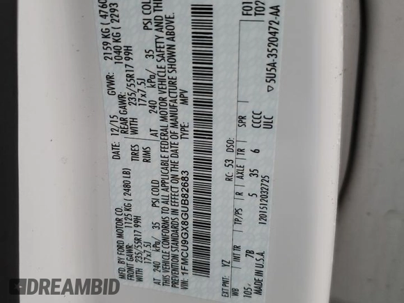 2016 Ford Escape SE with VIN 1FMCU9GX8GUB82683, listed as a Copart auction lot 50527905 with 77,997 mi miles and Salvage Title. Bid and sale history available at carsss.com. Image 13.