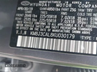 2019 Hyundai Tucson Limited с VIN KM8J3CAL8KU030179, выставлен на аукционе IAAI как лот 42493420 с пробегом 51 875 миль миль и . История ставок и продаж доступна на DreamBid. Изображение 9.