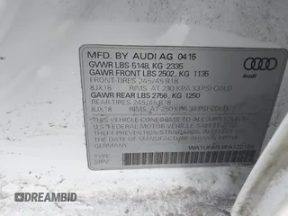 2015 Audi allroad Premium Plus with VIN WA1UFAFL8FA122156, listed as a IAAI auction lot 41345881 with 92,867 mi miles. Bid and sale history available at carsss.com. Image 9.