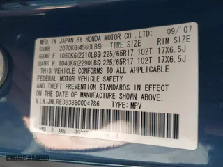 2008 Honda CR-V LX with VIN JHLRE38388C004786, listed as a IAAI auction lot 41664654 with 163,141 mi miles. Bid and sale history available at carsss.com. Image 9.
