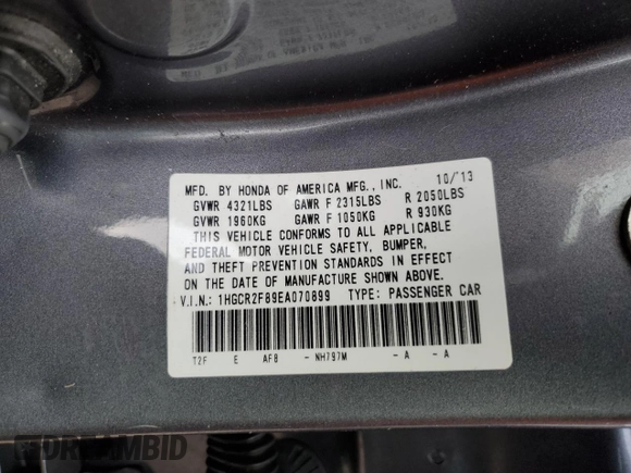 2014 Honda Accord Sedan EX-L with VIN 1HGCR2F89EA070899, listed as a Copart auction lot 85446074 with 112,215 mi miles and Salvage Title. Bid and sale history available at carsss.com. Image 14.