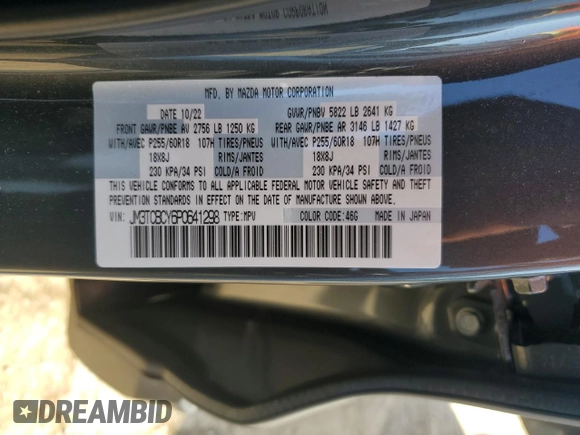 2023 Mazda CX-9 Touring с VIN JM3TCBCY6P0641298, выставлен на аукционе Copart как лот 58683415 с пробегом 16 754 миль миль и Списание • Salvage title. История ставок и продаж доступна на DreamBid. Изображение 13.