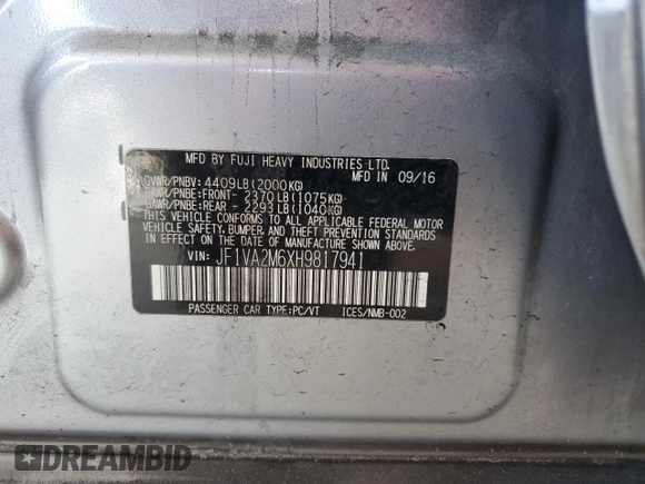 2017 Subaru WRX STI with VIN JF1VA2M6XH9817941, listed as a Copart auction lot 55410095 with 120,263 mi miles and Salvage title. Bid and sale history available at DreamBid. Image 13.