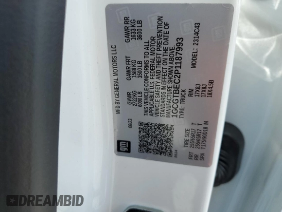 2023 Chevrolet Colorado 4WD Work Truck с VIN 1GCGTBEC2P1187993, выставлен на аукционе Copart как лот 45612275 с пробегом 13 143 миль миль и На запчасти • Non repairable. История ставок и продаж доступна на DreamBid. Изображение 13.