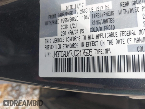 2018 Mazda CX-9 Grand Touring with VIN JM3TCADY7J0217595, listed as a IAAI auction lot 42381331 with 130,604 mi miles and . Bid and sale history available at DreamBid. Image 9.