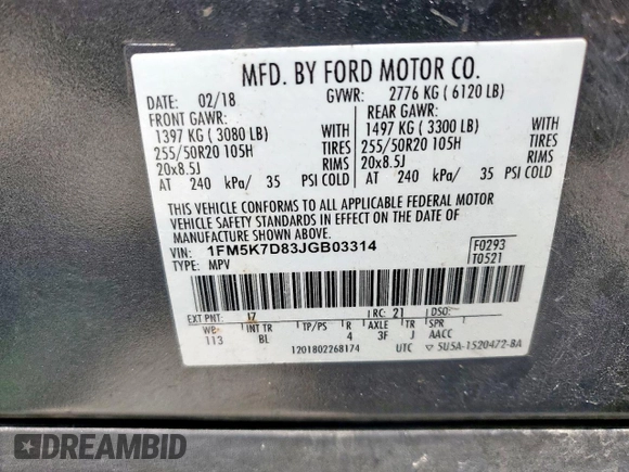 2018 Ford Explorer XLT with VIN 1FM5K7D83JGB03314, listed as a Copart auction lot 61464245 with 172,167 mi miles and Salvage title. Bid and sale history available at DreamBid. Image 13.