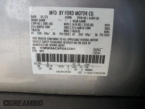 2023 Ford Explorer z VIN 1FM5K8ACXPGA32961, wystawiony jako Copart lot #65522385 z przebiegiem 20 804 mil mil oraz Szkoda całkowita • Salvage title. Historia ofert i sprzedaży dostępna na DreamBid. Obrazek 13.
