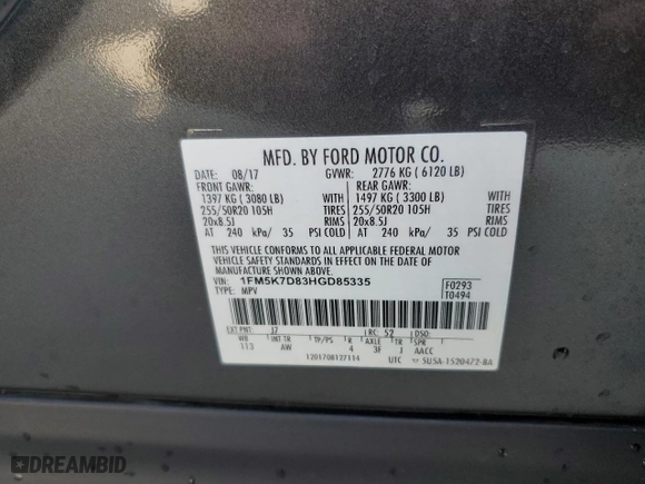 2017 Ford Explorer XLT with VIN 1FM5K7D83HGD85335, listed as a Copart auction lot 71967094 with 118,721 mi miles and Clean Title. Bid and sale history available at carsss.com. Image 14.