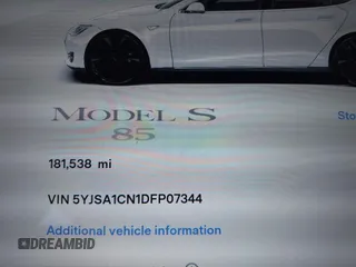 2013 Tesla Model S with VIN 5YJSA1CN1DFP07344, listed as a IAAI auction lot 42746574 with 181,538 mi miles and . Bid and sale history available at DreamBid. Image 7.