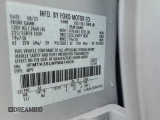 2023 Ford Mustang Mach-E Premium с VIN 3FMTK3SU9PMA74030, выставлен на аукционе Copart как лот 56693125 с пробегом 54 094 миль миль и На запчасти • Non repairable. История ставок и продаж доступна на DreamBid. Изображение 14.