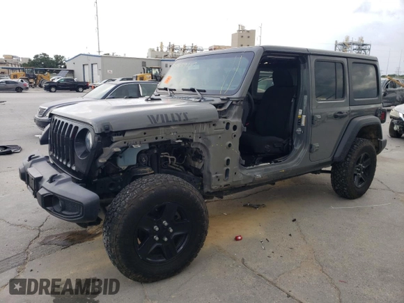 2021 Jeep Wrangler Unlimited Sport S with VIN 1C4HJXDG4MW609644, listed as a Copart auction lot 55459145 with 55,400 mi miles and Salvage title. Bid and sale history available at DreamBid. Image 1.