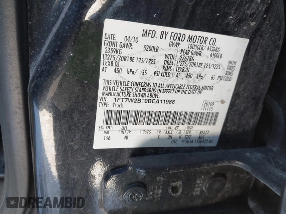 2011 Ford F-250 XL z VIN 1FT7W2BT0BEA11988, wystawiony jako IAAI lot #41285381 z przebiegiem 214 286 mil mil oraz . Historia ofert i sprzedaży dostępna na DreamBid. Obrazek 9.
