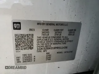 2023 GMC Yukon SLT with VIN 1GKS2BKD3PR511436, listed as a Copart auction lot 51064325 with 39,426 mi miles and Salvage Title. Bid and sale history available at carsss.com. Image 15.