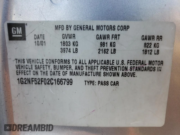 2002 Pontiac Grand Am SE1 z VIN 1G2NF52F02C166799, wystawiony jako Copart lot #70392914 z przebiegiem 235 531 mil mil oraz Szkoda całkowita • Salvage title. Historia ofert i sprzedaży dostępna na DreamBid. Obrazek 15.