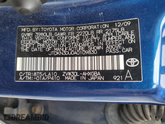 2010 Toyota Prius II with VIN JTDKN3DU0A0109830, listed as a Copart auction lot 54772645 with 158,292 mi miles and Salvage Title. Bid and sale history available at DreamBid. Image 12.