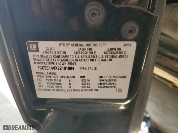 2002 Chevrolet Silverado 1500 with VIN 1GCEC14VX2Z101084, listed as a Copart auction lot 46170985 with 0 mi miles and Non Repairable. Bid and sale history available at carsss.com. Image 12.