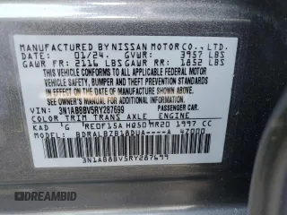 2024 Nissan Sentra S with VIN 3N1AB8BV5RY287699, listed as a Copart auction lot 50720355 with 42,087 mi miles and Salvage title. Bid and sale history available at DreamBid. Image 13.