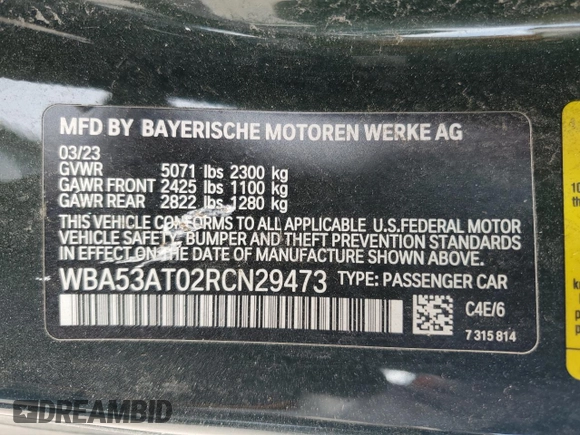 2024 BMW 4 Series M440i with VIN WBA53AT02RCN29473, listed as a Copart auction lot 72592014 with 4,930 mi miles and Salvage Title. Bid and sale history available at carsss.com. Image 14.