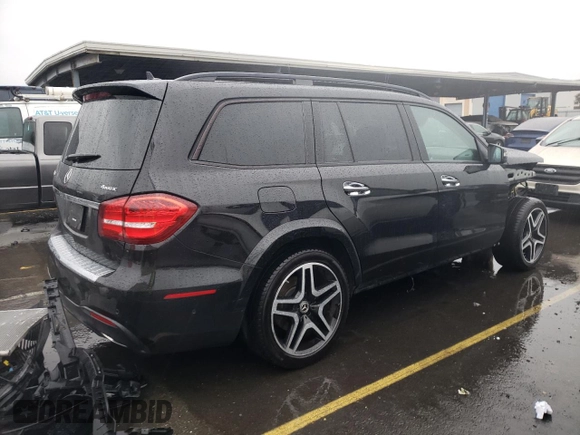 2018 Mercedes-Benz GLS 550 with VIN 4JGDF7DEXJB143439, listed as a Copart auction lot 43530955 with 98,405 mi miles and Salvage title. Bid and sale history available at DreamBid. Image 3.