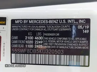 2019 Mercedes-Benz C 300 with VIN 55SWF8DB5KU320503, listed as a IAAI auction lot 41997619 with 77,912 mi miles and . Bid and sale history available at DreamBid. Image 9.
