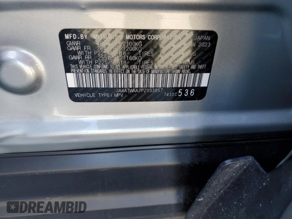 2023 Mitsubishi Eclipse Cross SE with VIN JA4ATWAA7PZ033857, listed as a Copart auction lot 50654575 with Not provided miles and Salvage title. Bid and sale history available at DreamBid. Image 15.