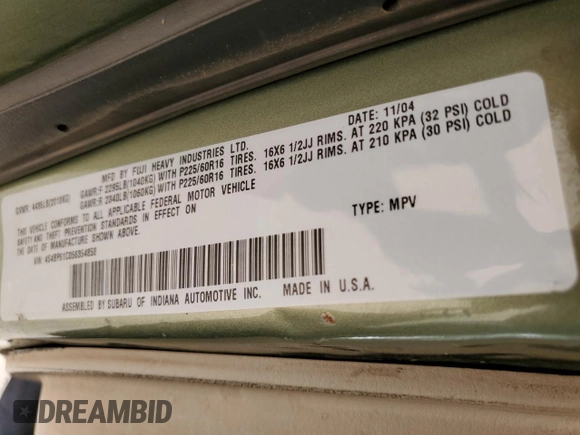 2005 Subaru Legacy Outback with VIN 4S4BP61C056354858, listed as a Copart auction lot 60150935 with Not provided miles and Salvage title. Bid and sale history available at DreamBid. Image 12.