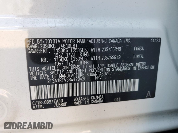 2024 Toyota RAV4 XLE Premium with VIN 2T3A1RFV3RW420420, listed as a Copart auction lot 43274155 with 5,616 mi miles and Salvage Title. Bid and sale history available at carsss.com. Image 13.