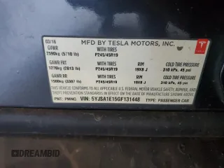 2016 Tesla Model S 70 with VIN 5YJSA1E15GF131448, listed as a Copart auction lot 57100245 with 84,503 mi miles and Clean title. Bid and sale history available at DreamBid. Image 12.