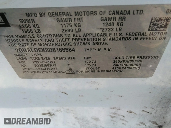 2013 Chevrolet Equinox LT with VIN 2GNALDEK0D6166584, listed as a IAAI auction lot 42005233 with 237,225 mi miles. Bid and sale history available at carsss.com. Image 9.
