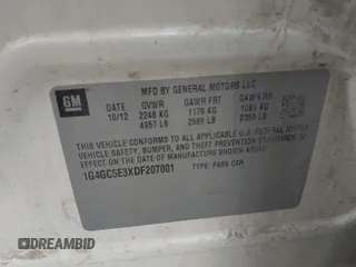 2013 Buick LaCrosse Leather with VIN 1G4GC5E3XDF207001, listed as a IAAI auction lot 42432746 with 249,000 mi miles and . Bid and sale history available at DreamBid. Image 9.