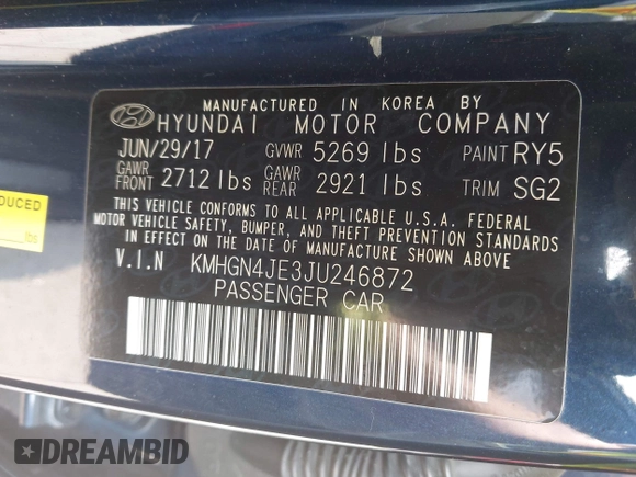 2018 Genesis G80 3.8L with VIN KMHGN4JE3JU246872, listed as a IAAI auction lot 42436770 with 66,022 mi miles and . Bid and sale history available at DreamBid. Image 9.
