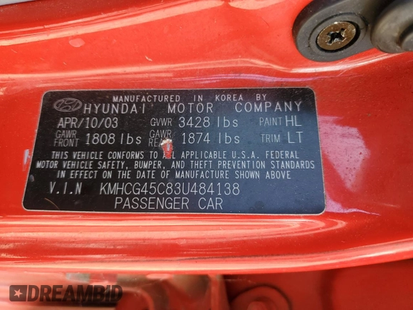 2003 Hyundai Accent GL with VIN KMHCG45C83U484138, listed as a Copart auction lot 72008754 with 25,615 mi miles and Salvage Title. Bid and sale history available at carsss.com. Image 13.