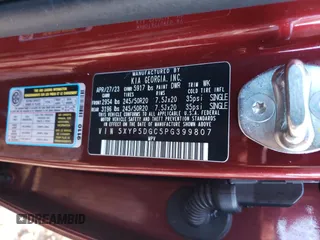 2023 Kia Telluride SX Prestige with VIN 5XYP5DGC5PG399807, listed as a Copart auction lot 43509855 with 18,812 mi miles and Salvage title. Bid and sale history available at DreamBid. Image 15.