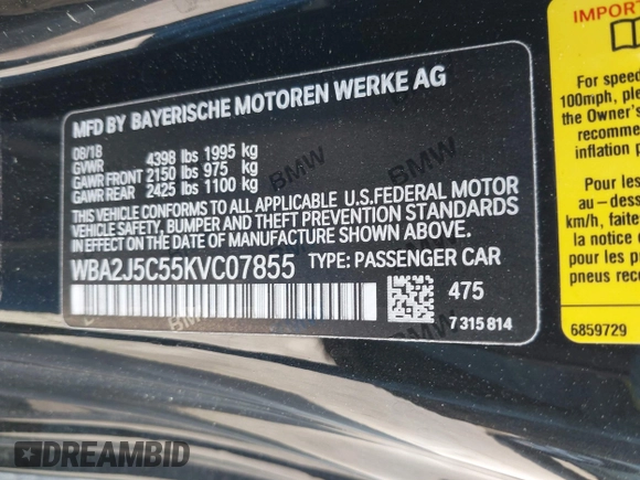 2019 BMW 2 Series M240i with VIN WBA2J5C55KVC07855, listed as a IAAI auction lot 42014318 with 68,640 mi miles and . Bid and sale history available at carsss.com. Image 9.