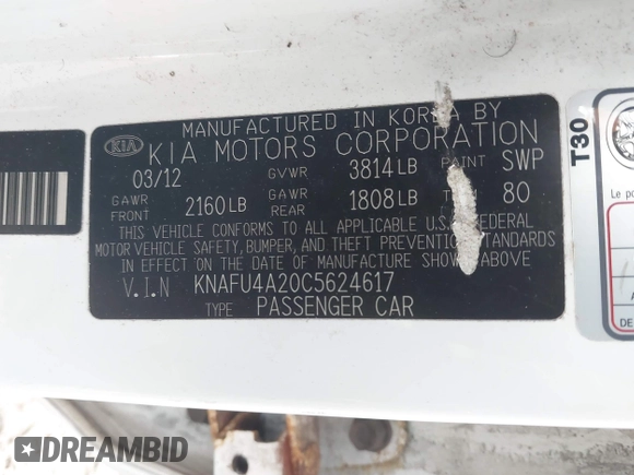 2012 Kia Forte EX with VIN KNAFU4A20C5624617, listed as a IAAI auction lot 41918511 with 120,152 mi miles. Bid and sale history available at carsss.com. Image 9.