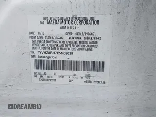 2011 Mazda Mazda6 i Sport with VIN 1YVHZ8BH7B5M09039, listed as a IAAI auction lot 41917414 with 134,688 mi miles. Bid and sale history available at carsss.com. Image 9.