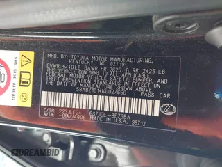 2019 Lexus ES 350 with VIN 58ABZ1B14KU027650, listed as a IAAI auction lot 42509780 with 96,281 mi miles and . Bid and sale history available at DreamBid. Image 9.