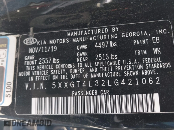 2020 Kia Optima LX z VIN 5XXGT4L32LG421062, wystawiony jako IAAI lot #41879797 z przebiegiem 203 379 mil mil oraz . Historia ofert i sprzedaży dostępna na DreamBid. Obrazek 9.