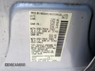 2012 Nissan Frontier SV with VIN 1N6AD0ER1CC445282, listed as a Copart auction lot 64119965 with 209,872 mi miles and Salvage title. Bid and sale history available at DreamBid. Image 12.