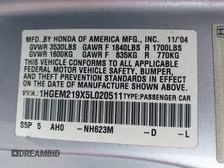 2005 Honda Civic EX with VIN 1HGEM219X5L020511, listed as a IAAI auction lot 41603371 with 250,284 mi miles. Bid and sale history available at carsss.com. Image 9.