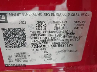 2019 Chevrolet Equinox LT with VIN 3GNAXLEX5KS634124, listed as a IAAI auction lot 42037796 with 88,067 mi miles and . Bid and sale history available at DreamBid. Image 9.