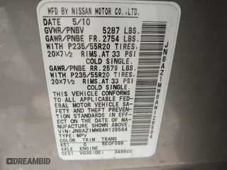 2010 Nissan Murano LE with VIN JN8AZ1MW8AW128584, listed as a IAAI auction lot 41913899 with 96,039 mi miles. Bid and sale history available at carsss.com. Image 9.