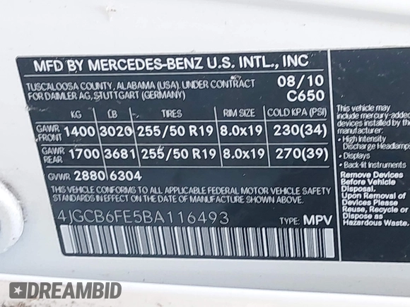 2011 Mercedes-Benz R 350 с VIN 4JGCB6FE5BA116493, выставлен на аукционе IAAI как лот 42732060 с пробегом 206 002 миль миль и . История ставок и продаж доступна на DreamBid. Изображение 9.
