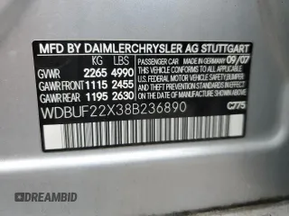 2008 Mercedes-Benz E 320 with VIN WDBUF22X38B236890, listed as a Copart auction lot 78665374 with 197,483 mi miles and Salvage title. Bid and sale history available at DreamBid. Image 12.