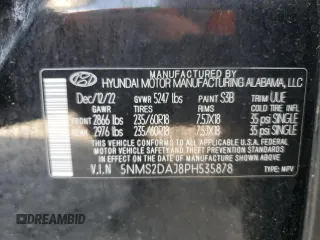 2023 Hyundai Santa Fe SEL z VIN 5NMS2DAJ8PH535878, wystawiony jako Copart lot #57453995 z przebiegiem 49 375 mil mil oraz Szkoda całkowita • Salvage title. Historia ofert i sprzedaży dostępna na DreamBid. Obrazek 14.
