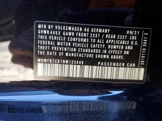 2022 Volkswagen Golf z VIN WVWFB7CD1NW123449, wystawiony jako Copart lot #83634844 z przebiegiem 29 287 mil mil oraz Szkoda całkowita • Salvage title. Historia ofert i sprzedaży dostępna na DreamBid. Obrazek 12.