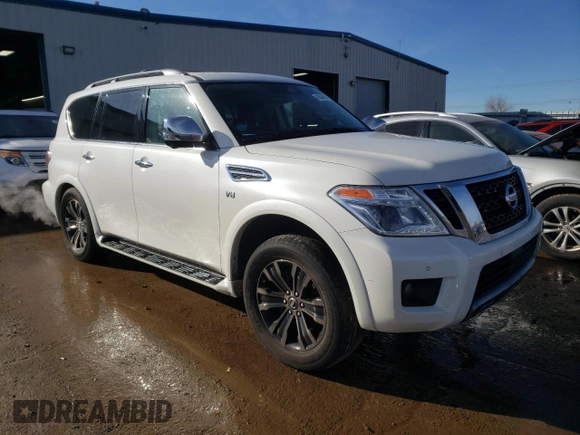2019 Nissan Armada Platinum with VIN JN8AY2NE9K9758483, listed as a Copart auction lot 42636495 with 43,952 mi miles and Salvage Title. Bid and sale history available at carsss.com. Image 4.