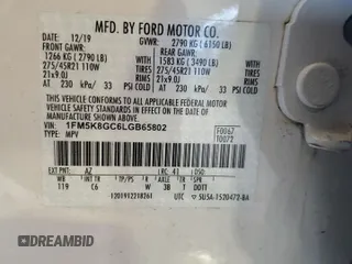 2020 Ford Explorer ST with VIN 1FM5K8GC6LGB65802, listed as a Copart auction lot 54148055 with 102,490 mi miles and Salvage Title. Bid and sale history available at carsss.com. Image 14.