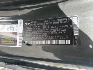2012 MINI Hardtop S with VIN WMWSV3C53CTY25517, listed as a Copart auction lot 62315535 with 50,680 mi miles and Salvage title. Bid and sale history available at DreamBid. Image 12.